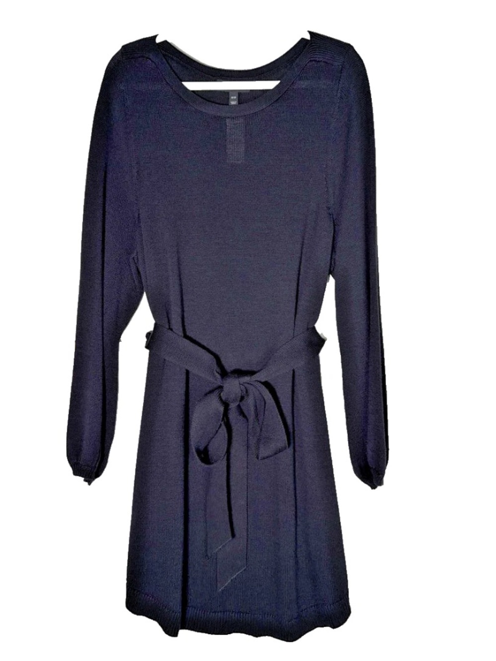New Lane Bryant Black Knit Belted Sweater Dress Round Neck Balloon Sleeve